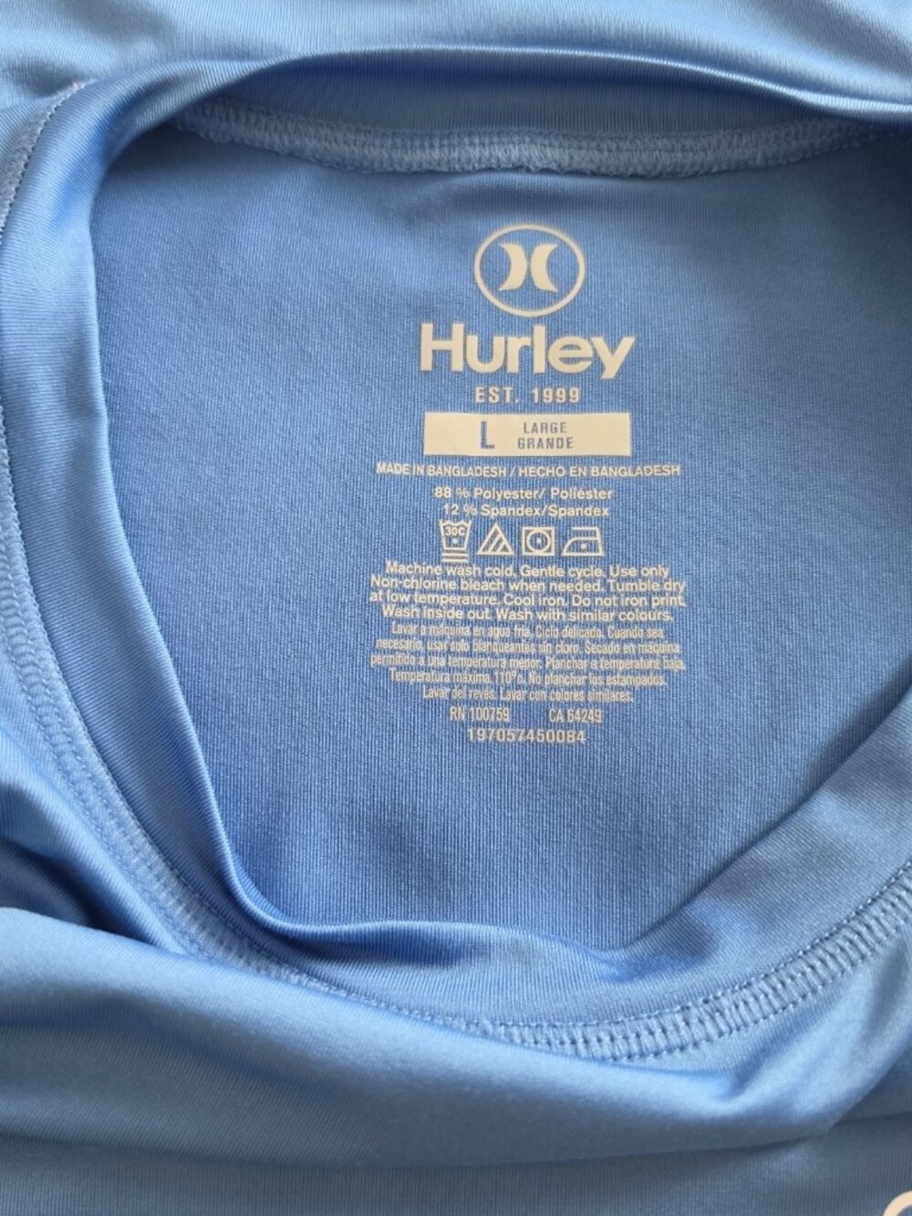 Hurley Men's Blue Long Sleeve Crew Neck Stretch T-Shirt Logo L Poly Blend - Picture 2 of 9